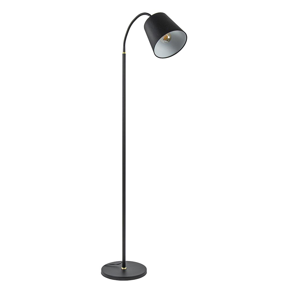Mat zwarte vloerlamp met goud en kunststof kap